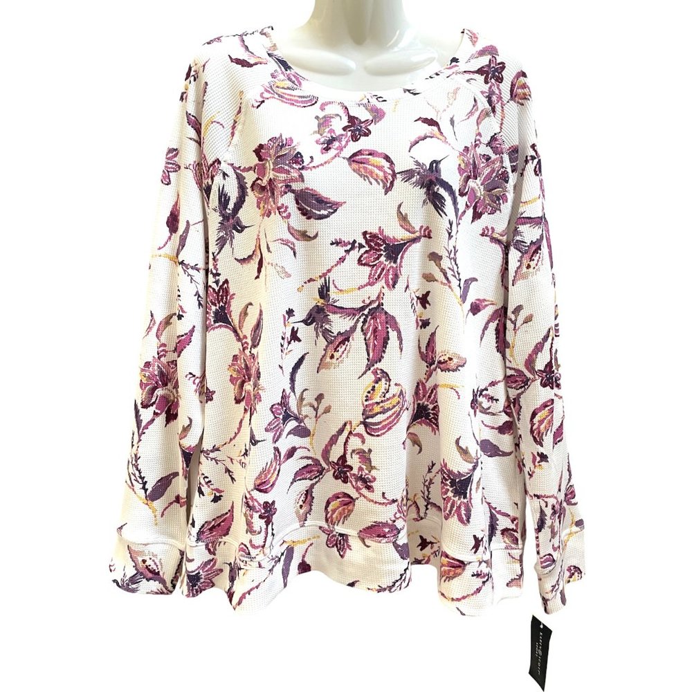 Karen Scott Women's Ornate Paisley Waffled Shirt Winter White XL New